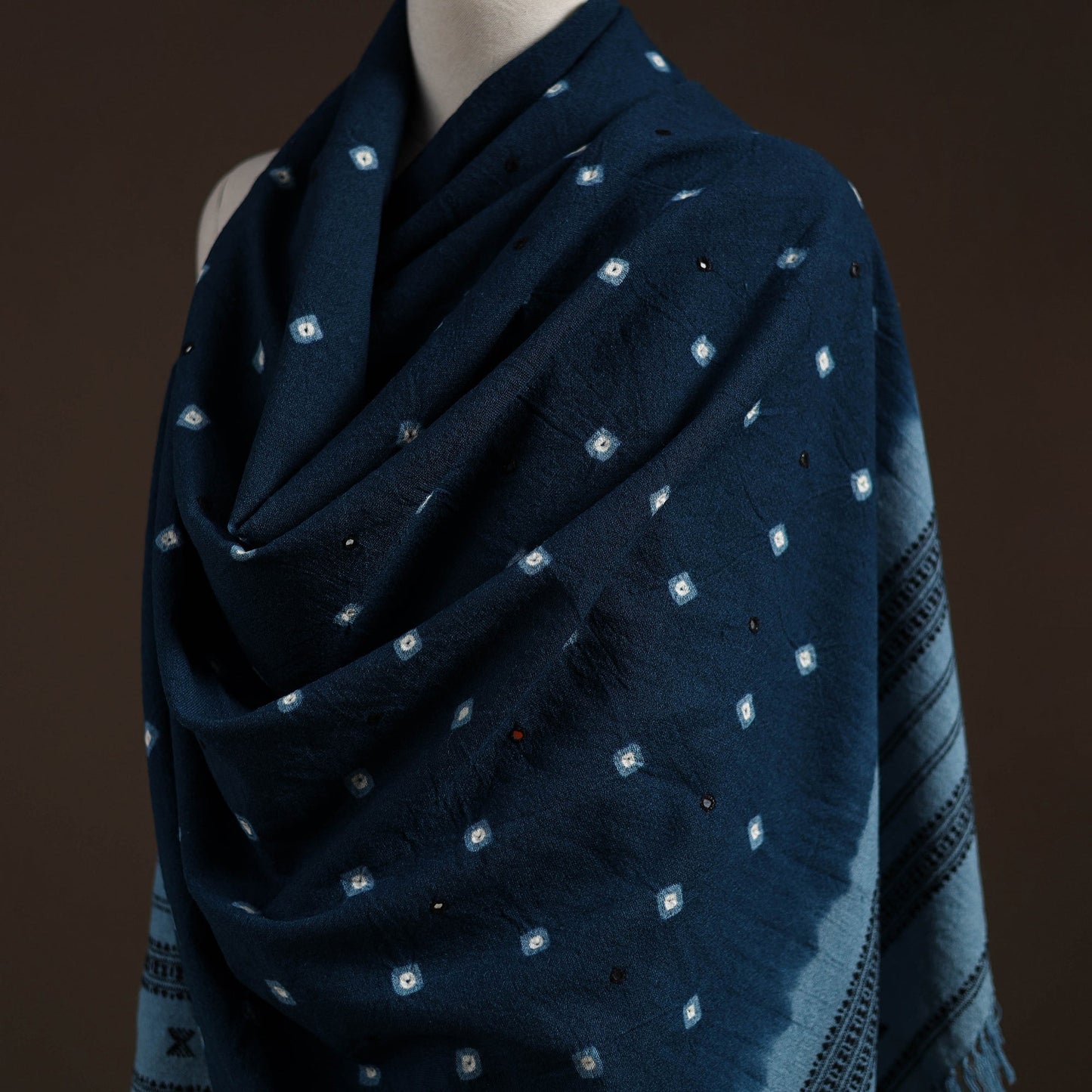 Kutch bhujodi handwoven mirror work merino wool bandhani