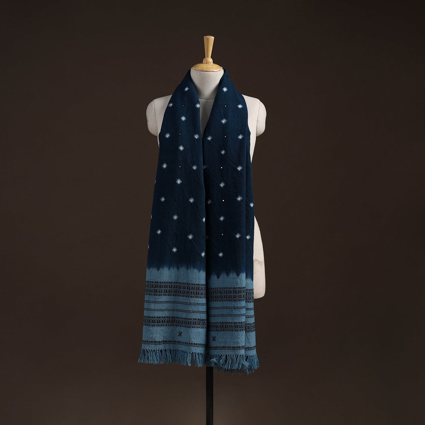 Kutch bhujodi handwoven mirror work merino wool bandhani