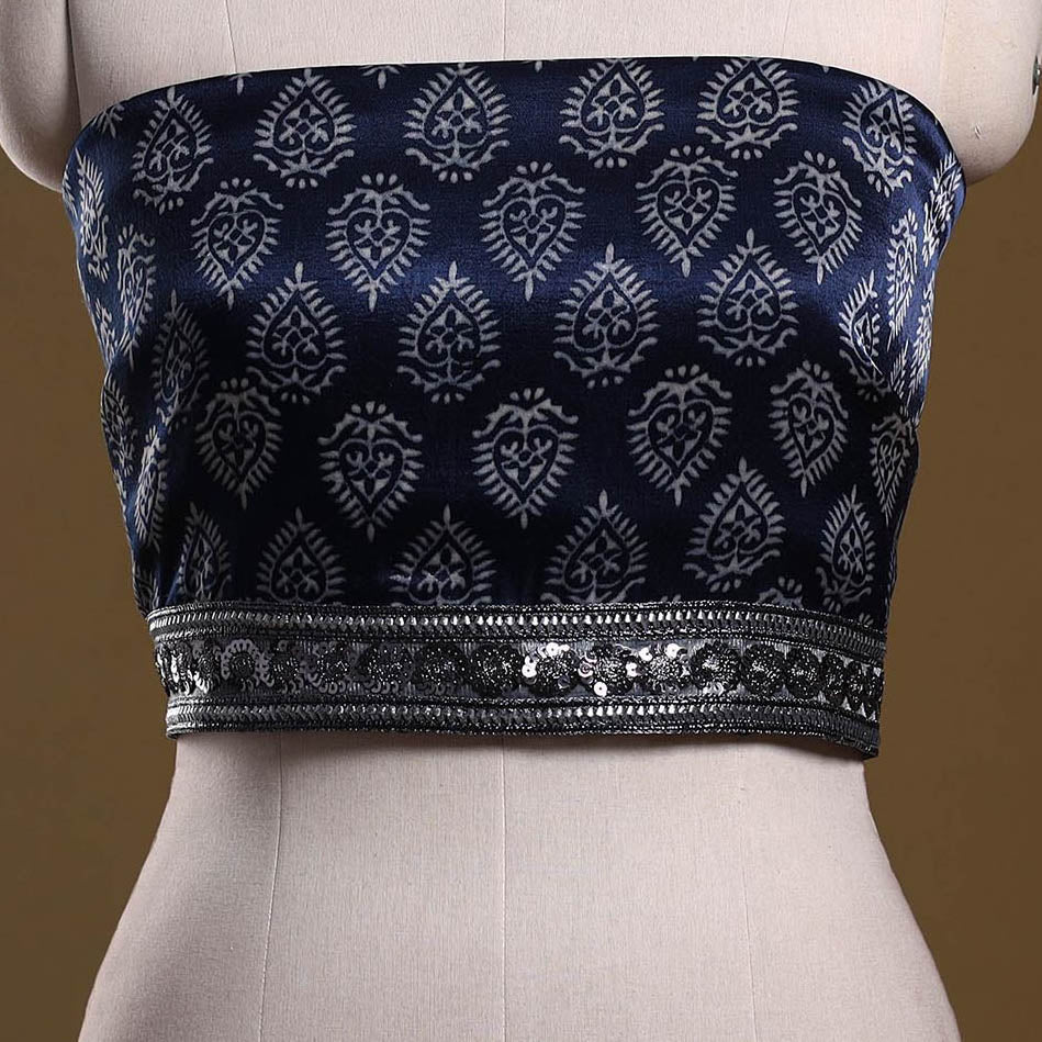 Kutch printed modal silk blouse piece with lace work 01