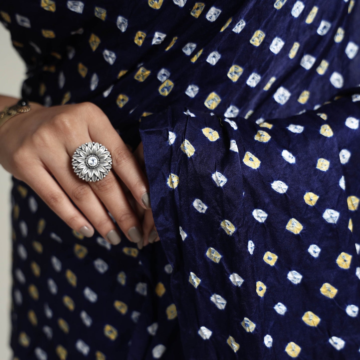 Blue Kutch Dani Bandhani Tie-Dye Gajji Silk Zari Work Saree