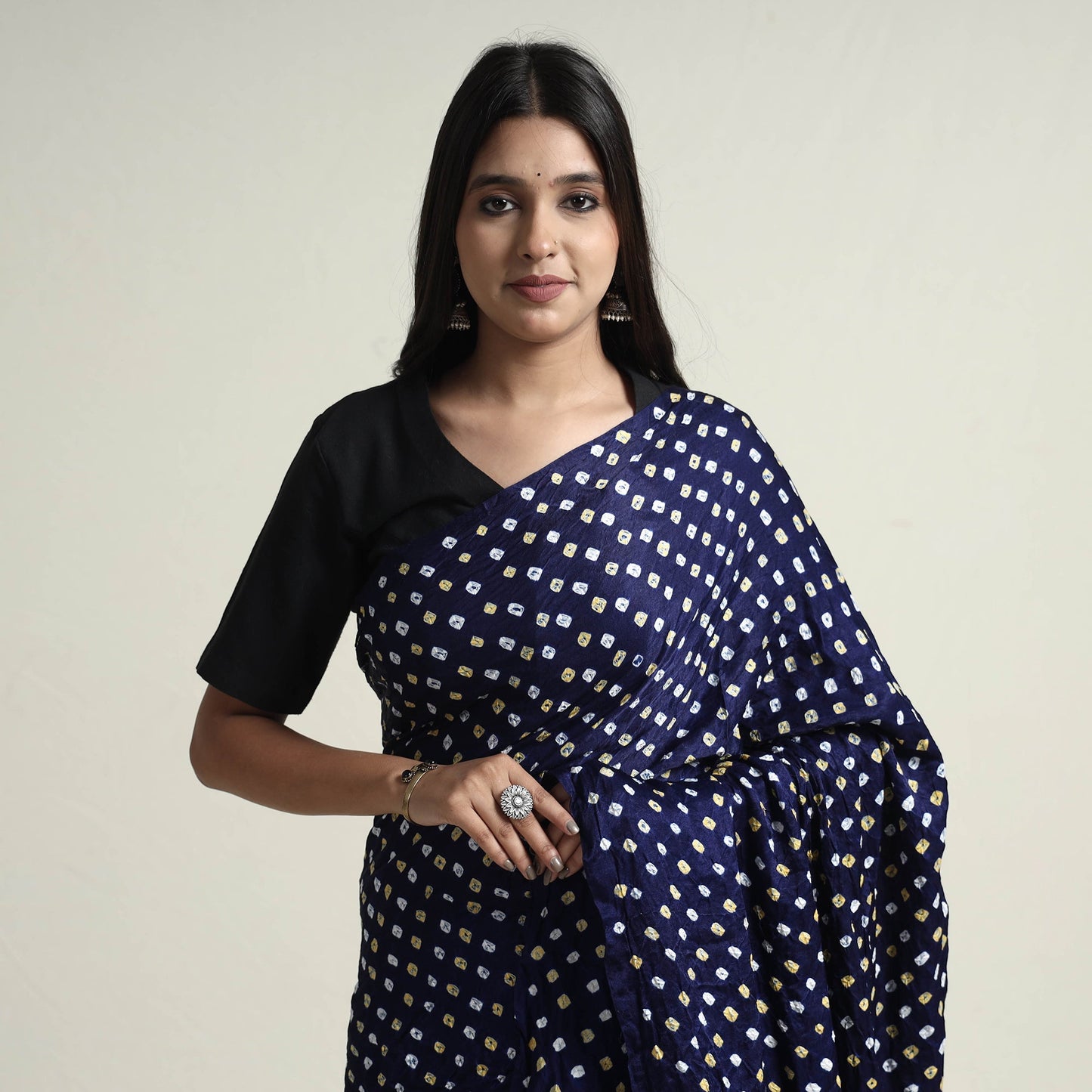 Blue Kutch Dani Bandhani Tie-Dye Gajji Silk Zari Work Saree