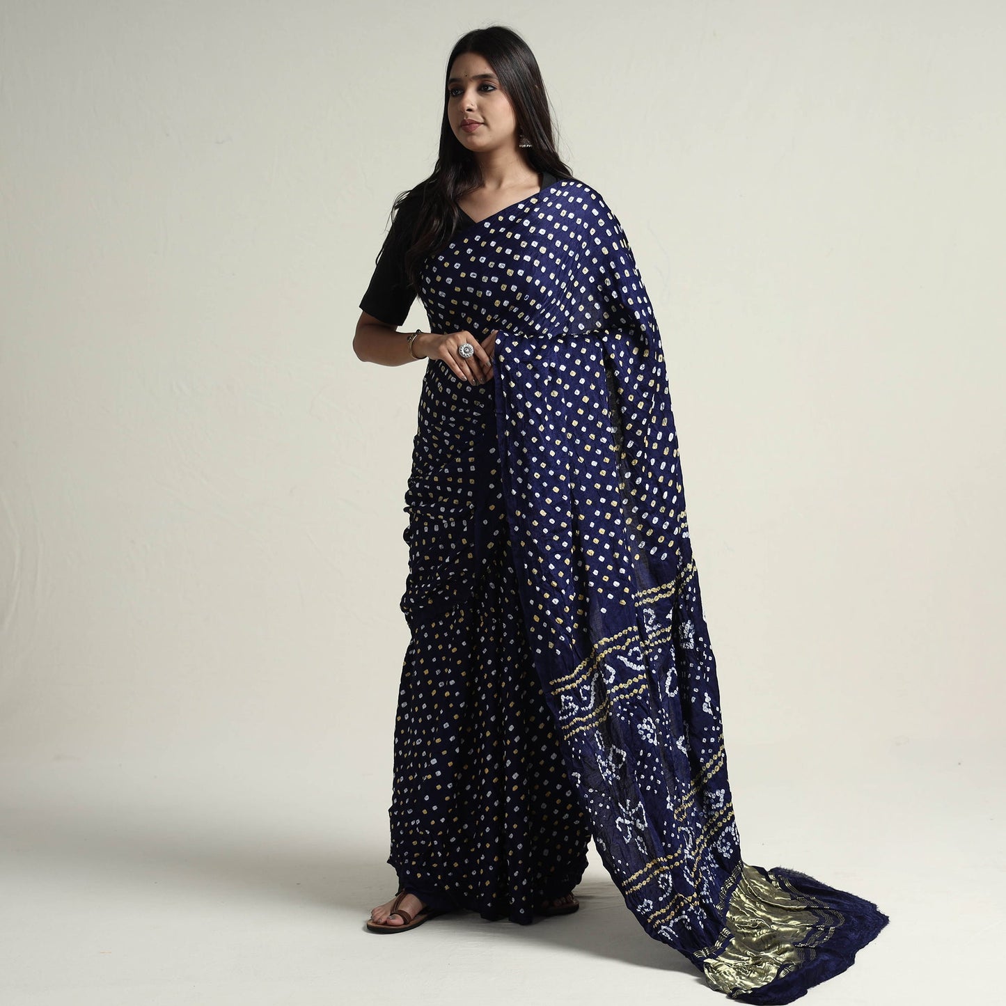 Blue Kutch Dani Bandhani Tie-Dye Gajji Silk Zari Work Saree