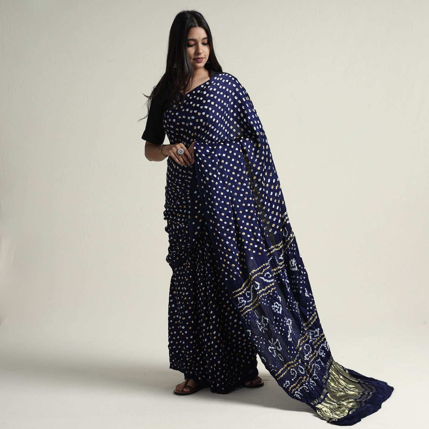 Blue Kutch Dani Bandhani Tie-Dye Gajji Silk Zari Work Saree