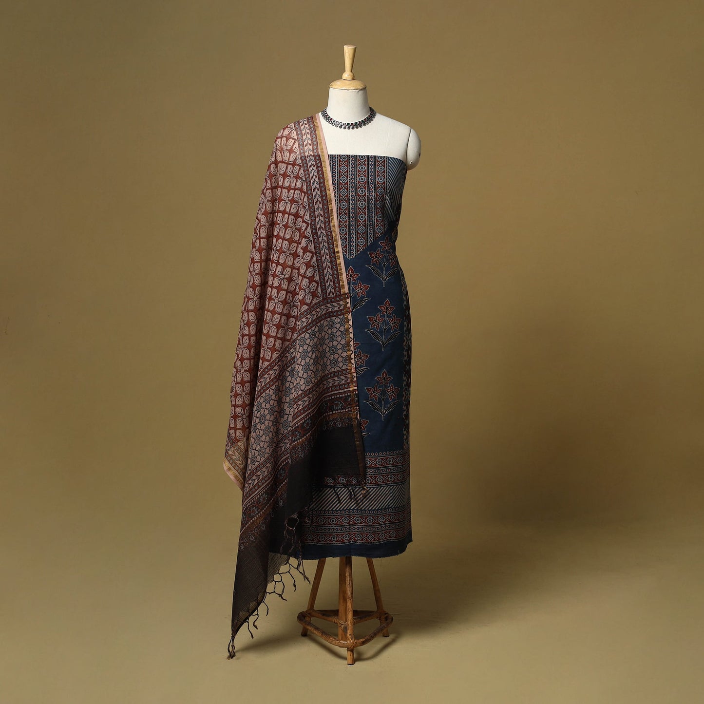 Kutch hand natural dyed 3pc unstitched dress material 04