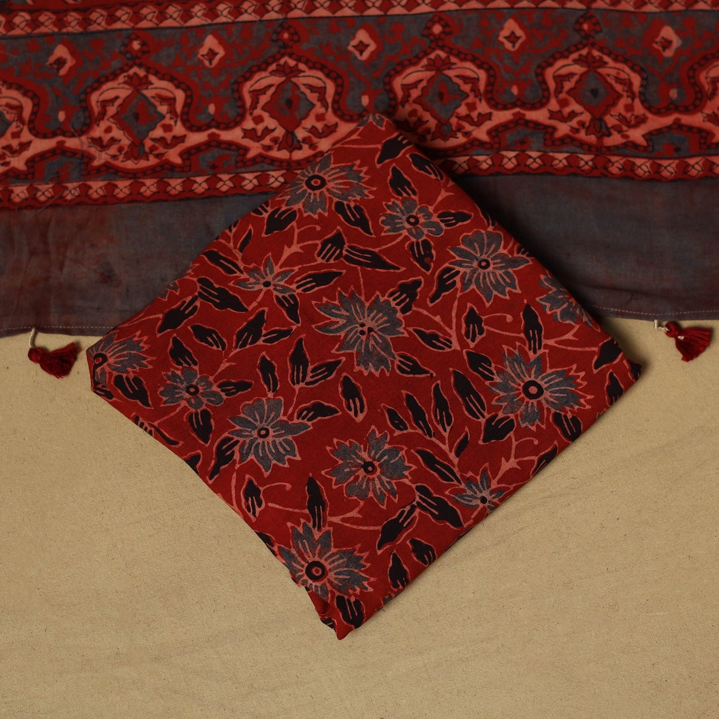 Kutch hand natural dyed 3pc unstitched dress material 23