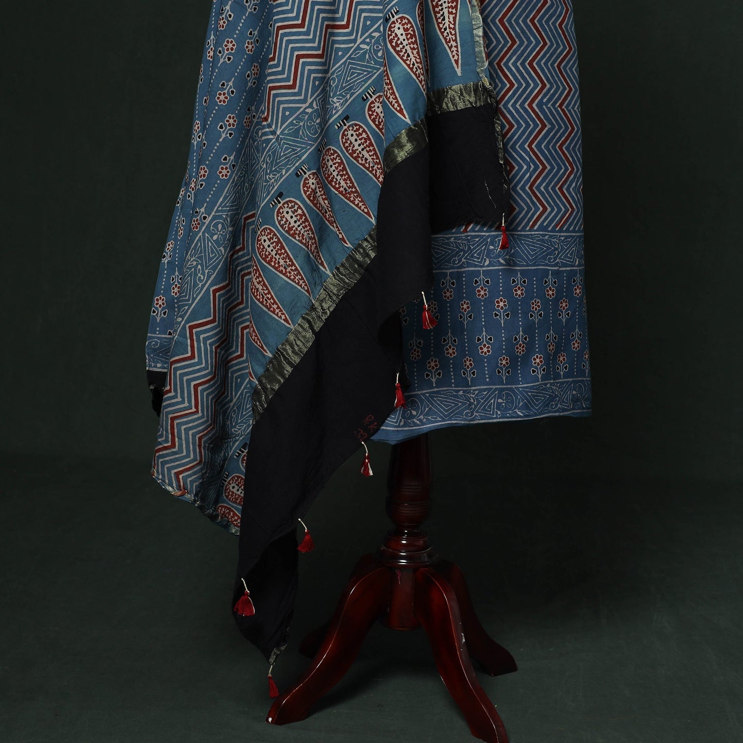 Kutch hand block ajrakh print natural dyed chanderi silk