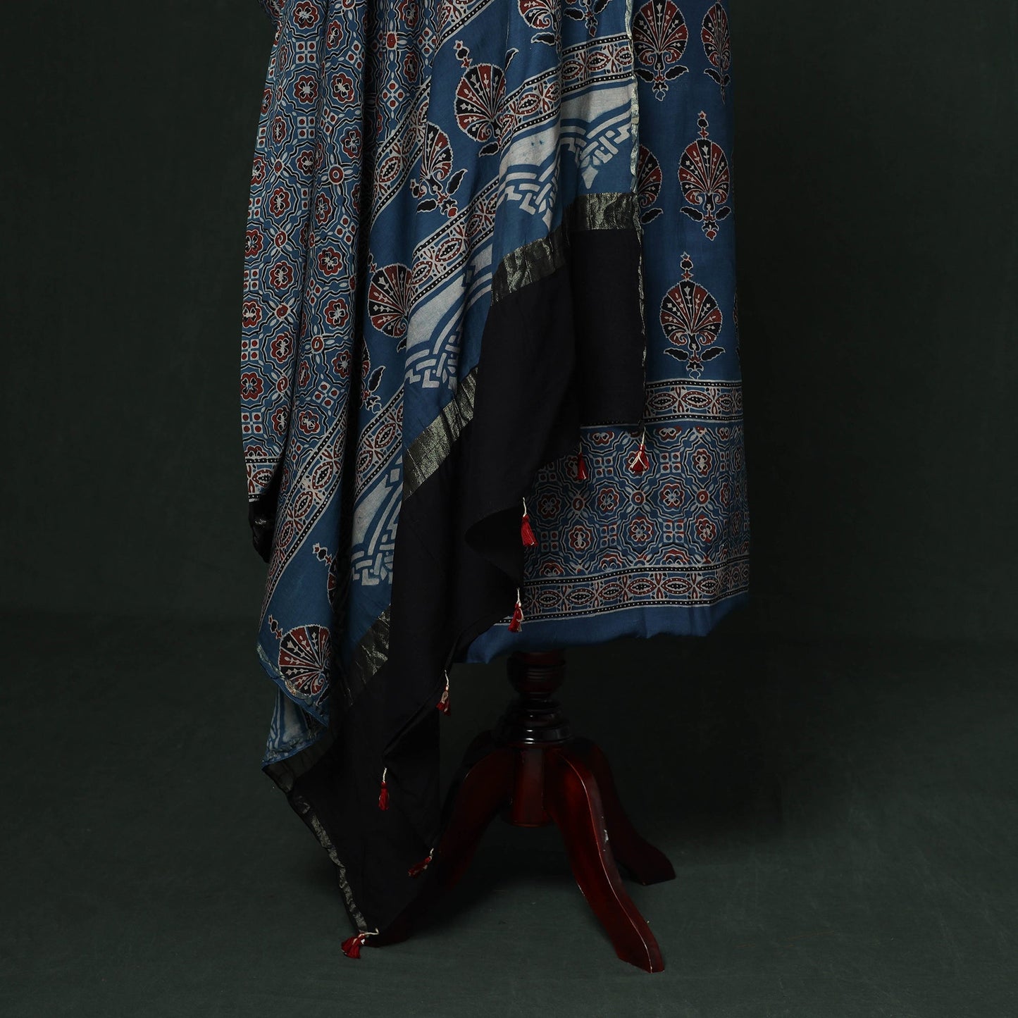 Kutch hand block ajrakh print natural dyed chanderi silk