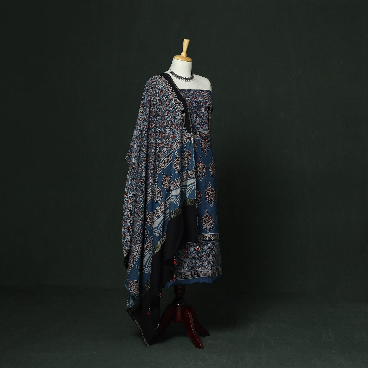 Kutch hand block ajrakh print natural dyed chanderi silk