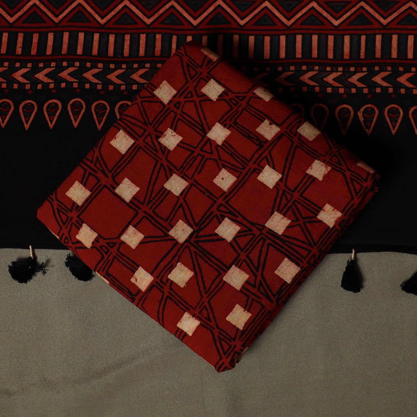 Kutch hand block ajrakh print natural dyed cotton 3pc