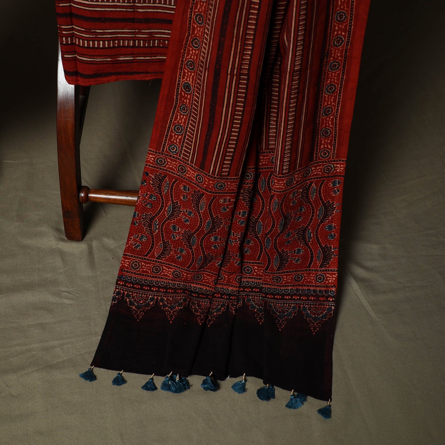 Kutch hand block ajrakh print natural dyed cotton 3pc