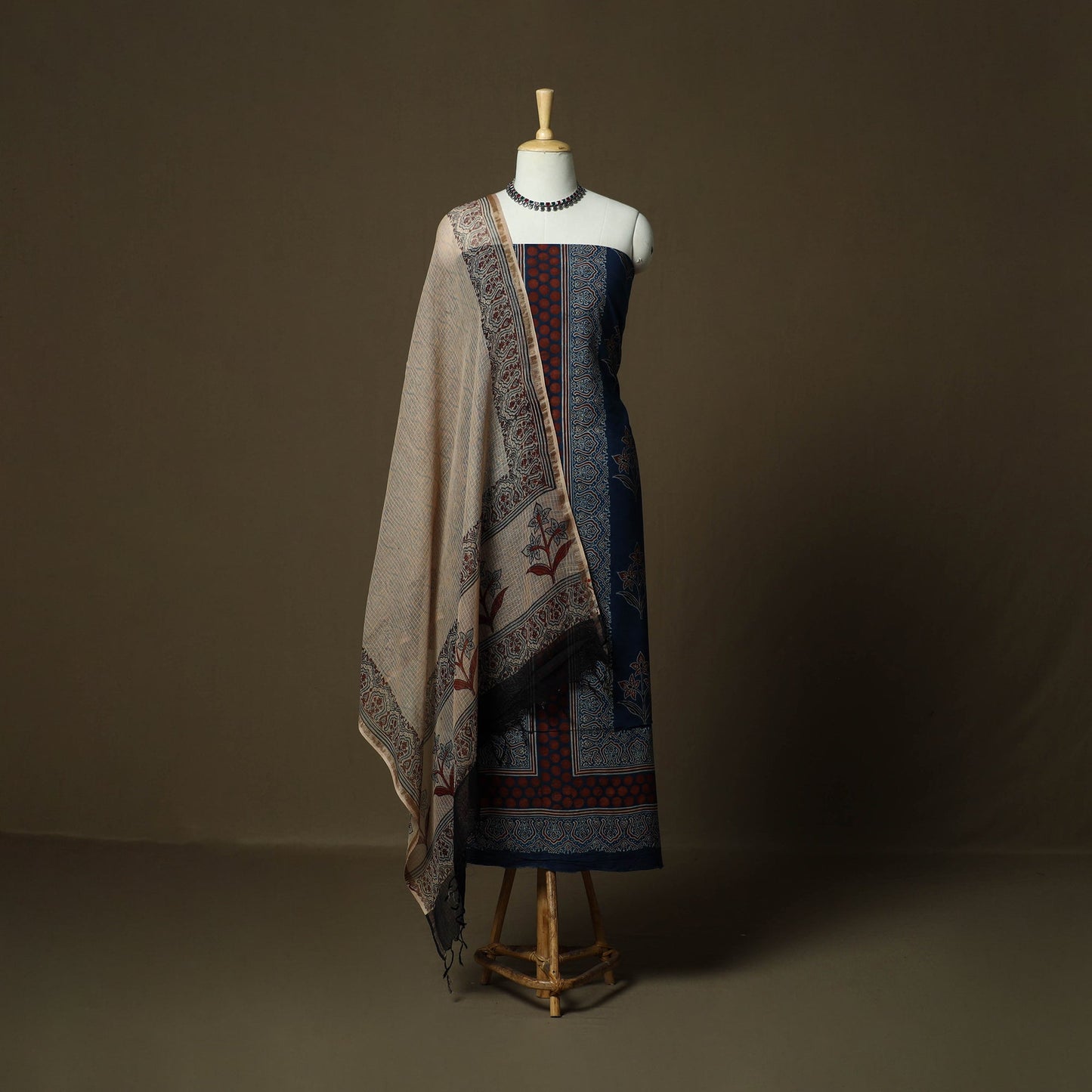 Kutch hand block ajrakh print natural dyed cotton 3pc