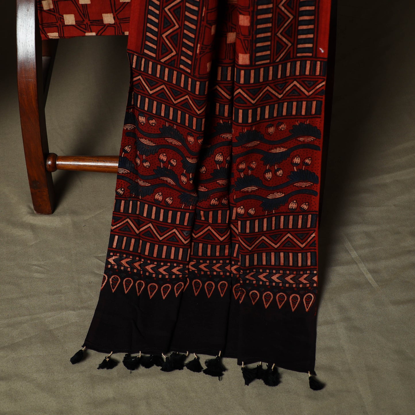 Kutch hand block ajrakh print natural dyed cotton 3pc