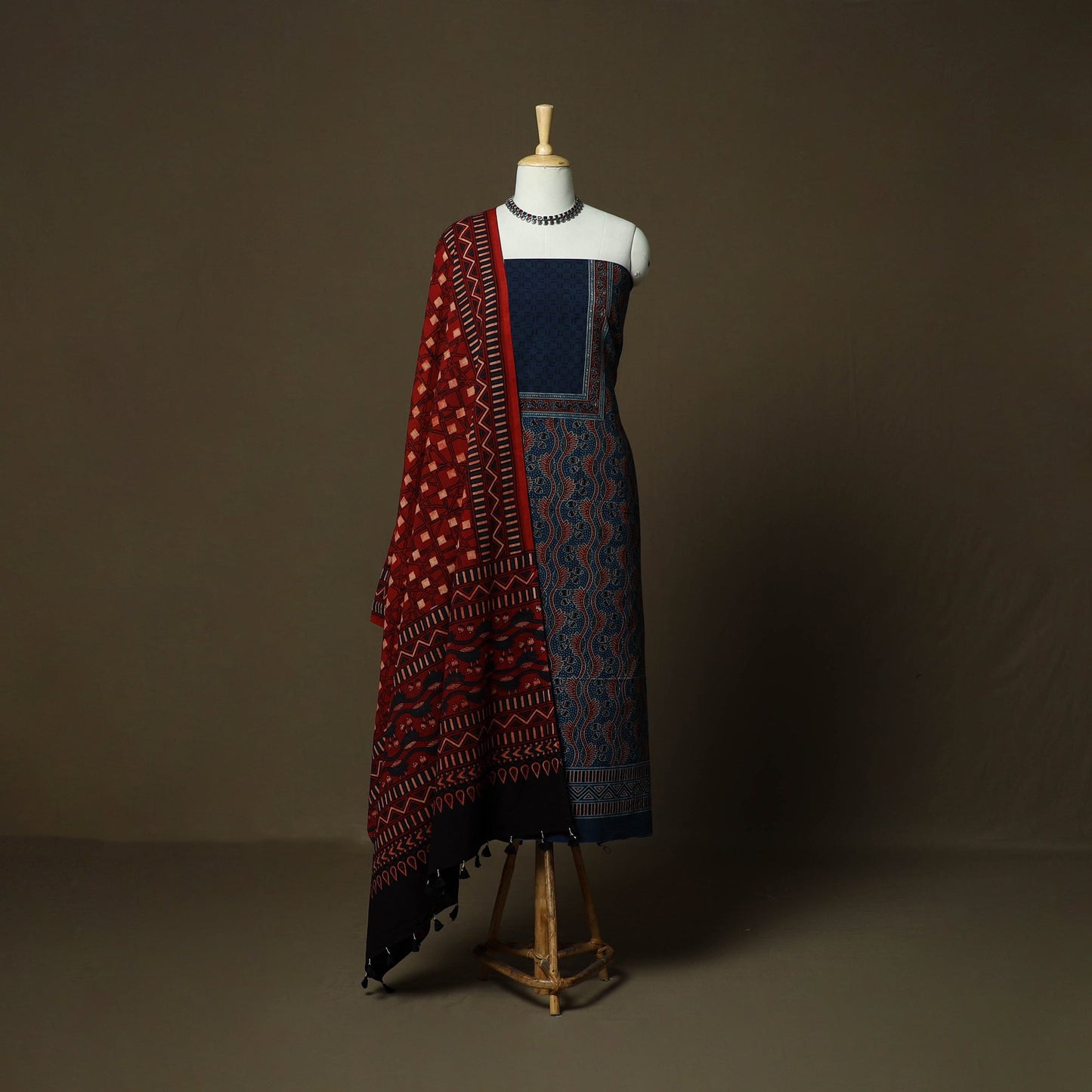 Kutch hand block ajrakh print natural dyed cotton 3pc