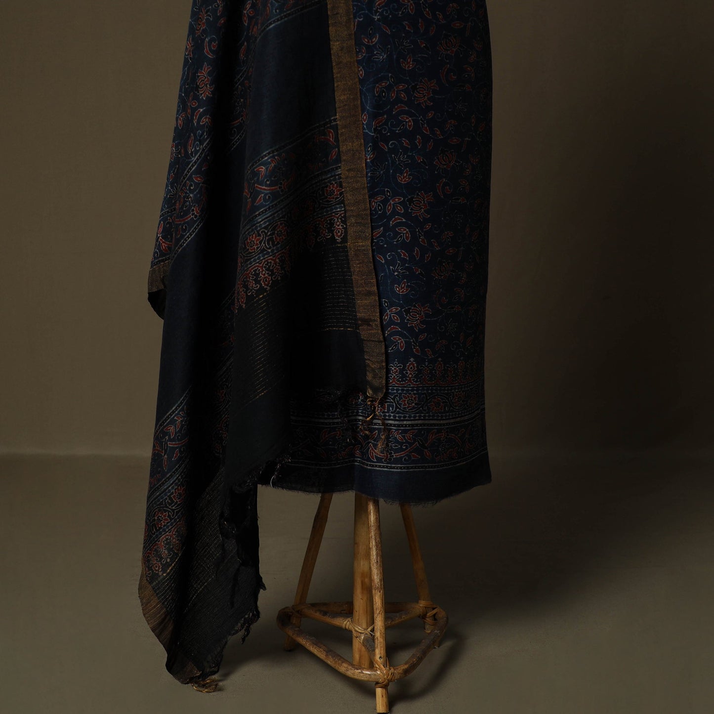 Kutch hand block ajrakh print natural dyed linen 2pc