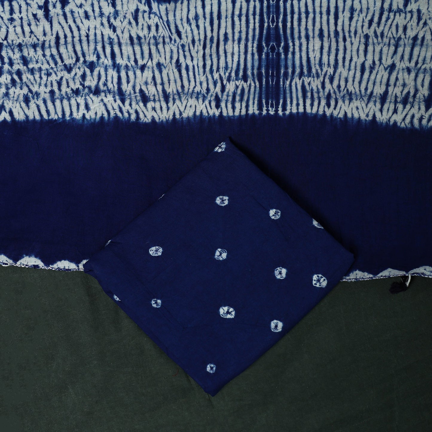 Kutch hand embroidered mirror work clamp dyed cotton