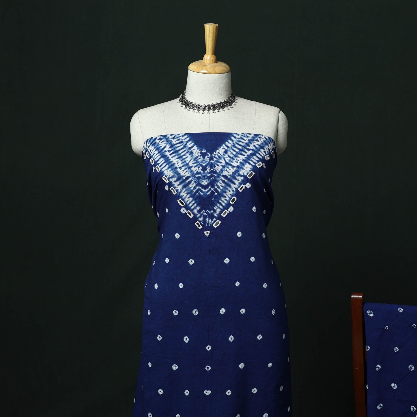 Kutch hand embroidered mirror work clamp dyed cotton