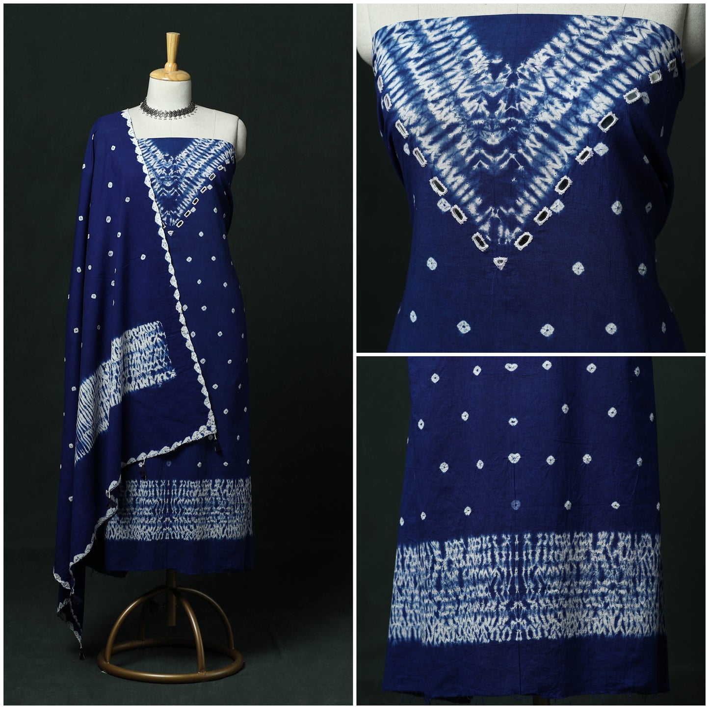 Kutch hand embroidered mirror work clamp dyed cotton
