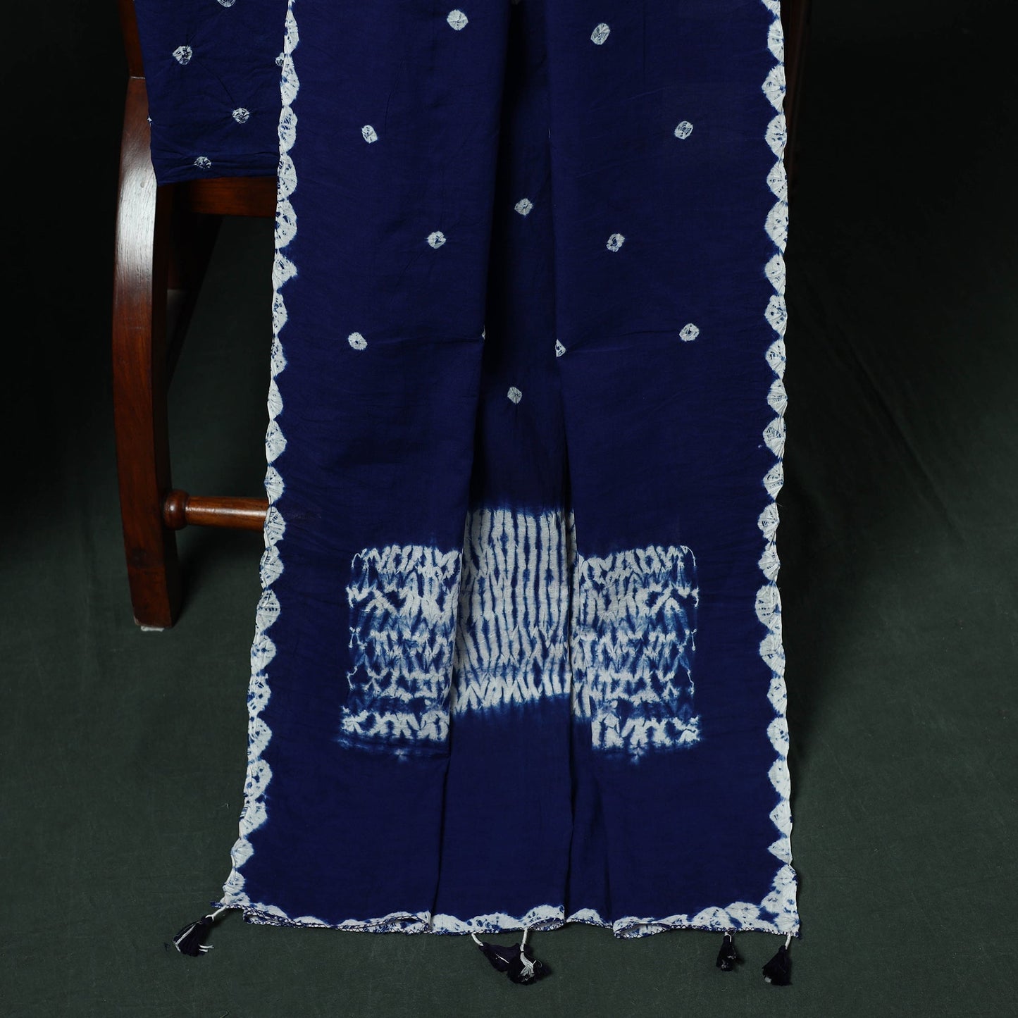 Kutch hand embroidered mirror work clamp dyed cotton