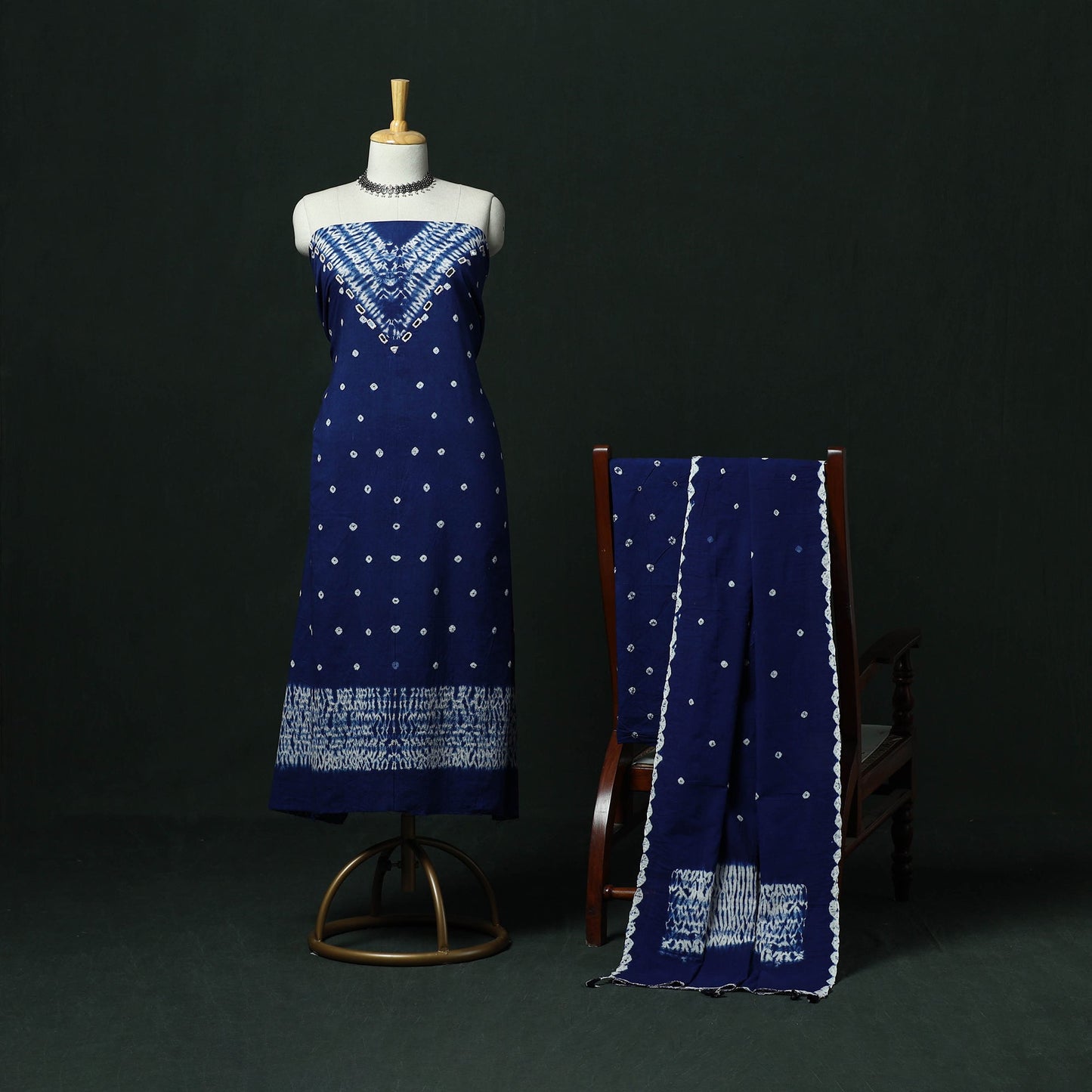 Kutch hand embroidered mirror work clamp dyed cotton