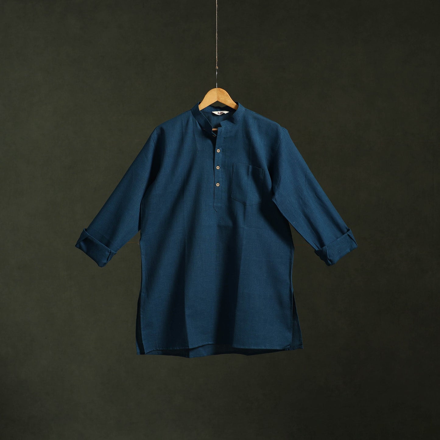 Blue - kutch handloom organic kala cotton short kurta