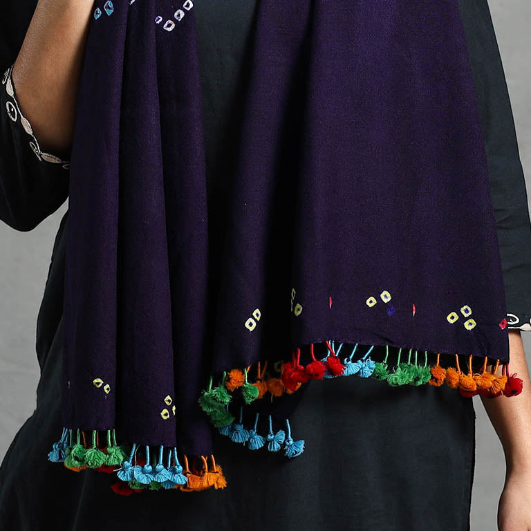 Blue Kutch Handwoven Merino Wool Bandhani Stole