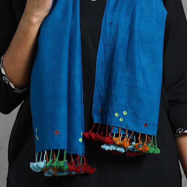 Blue Kutch Handwoven Merino Wool Bandhani Stole