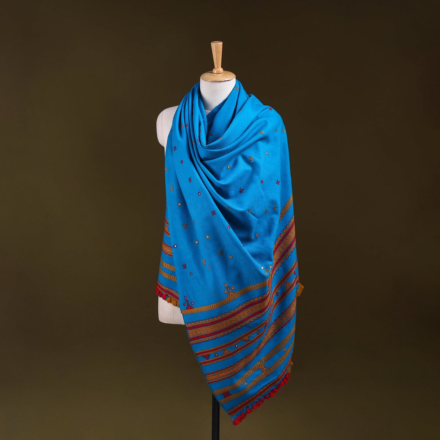 Blue - kutch bhujodi handwoven mirror work acrylic wool
