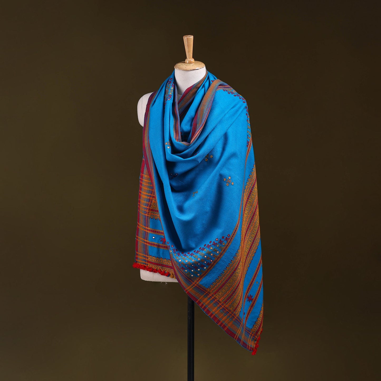 Blue - kutch bhujodi handwoven mirror work acrylic wool