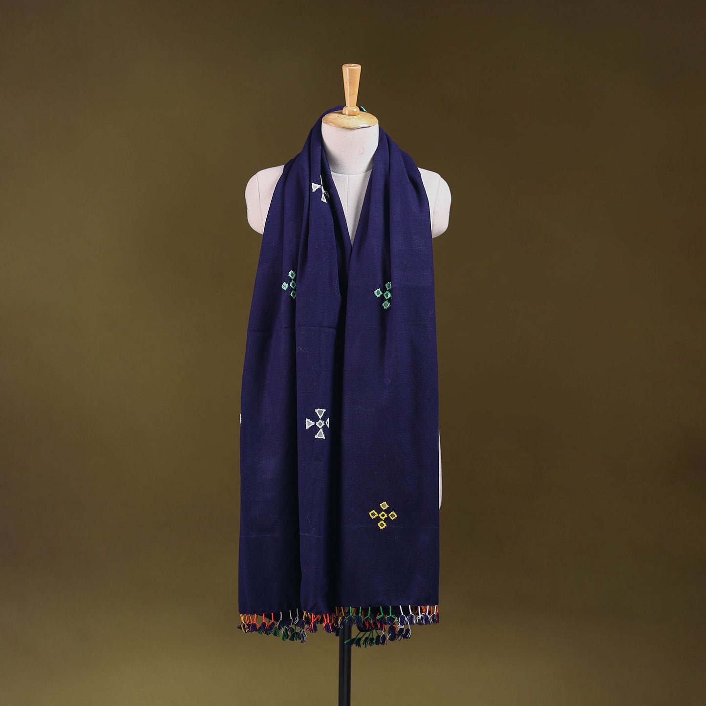 Blue - kutch handwoven mirror work acrylic wool shawl 125