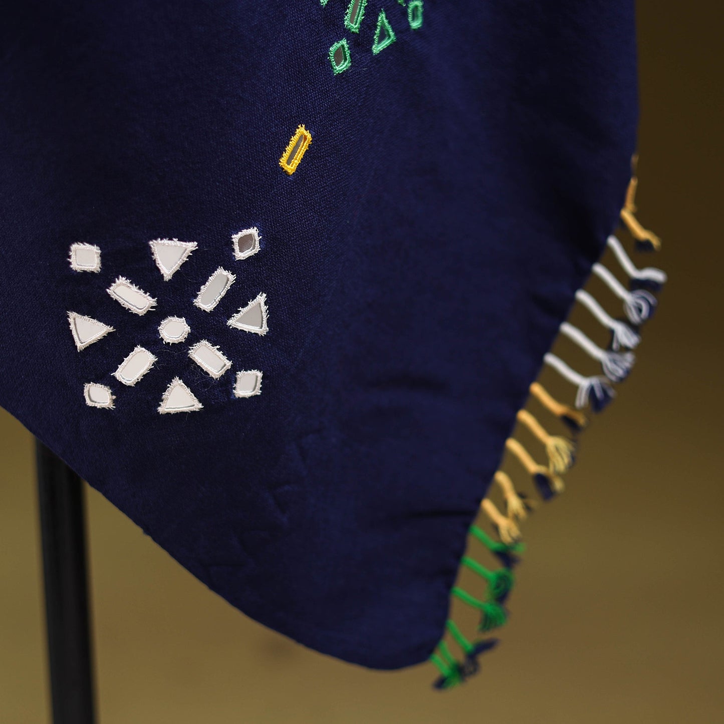 Blue - kutch handwoven mirror work acrylic wool shawl 129