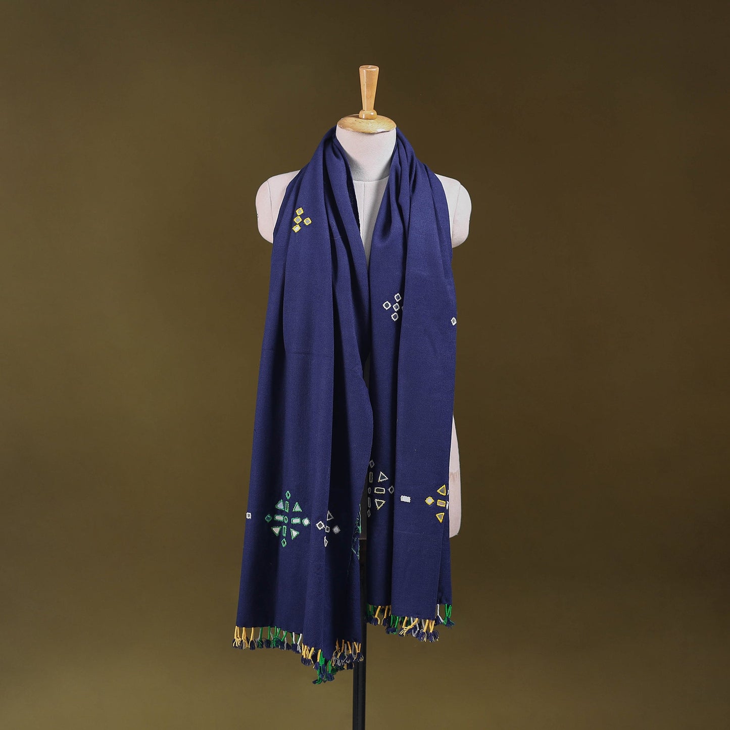 Blue - kutch handwoven mirror work acrylic wool shawl 129