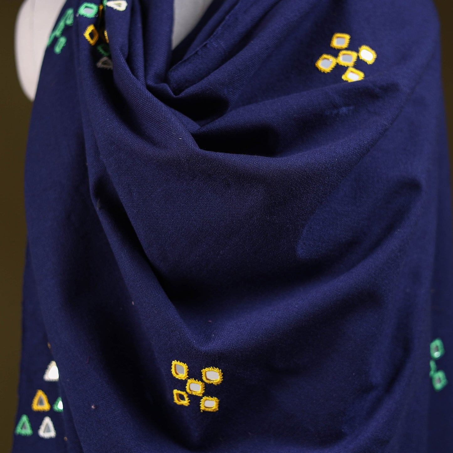 Blue - kutch handwoven mirror work acrylic wool shawl 132