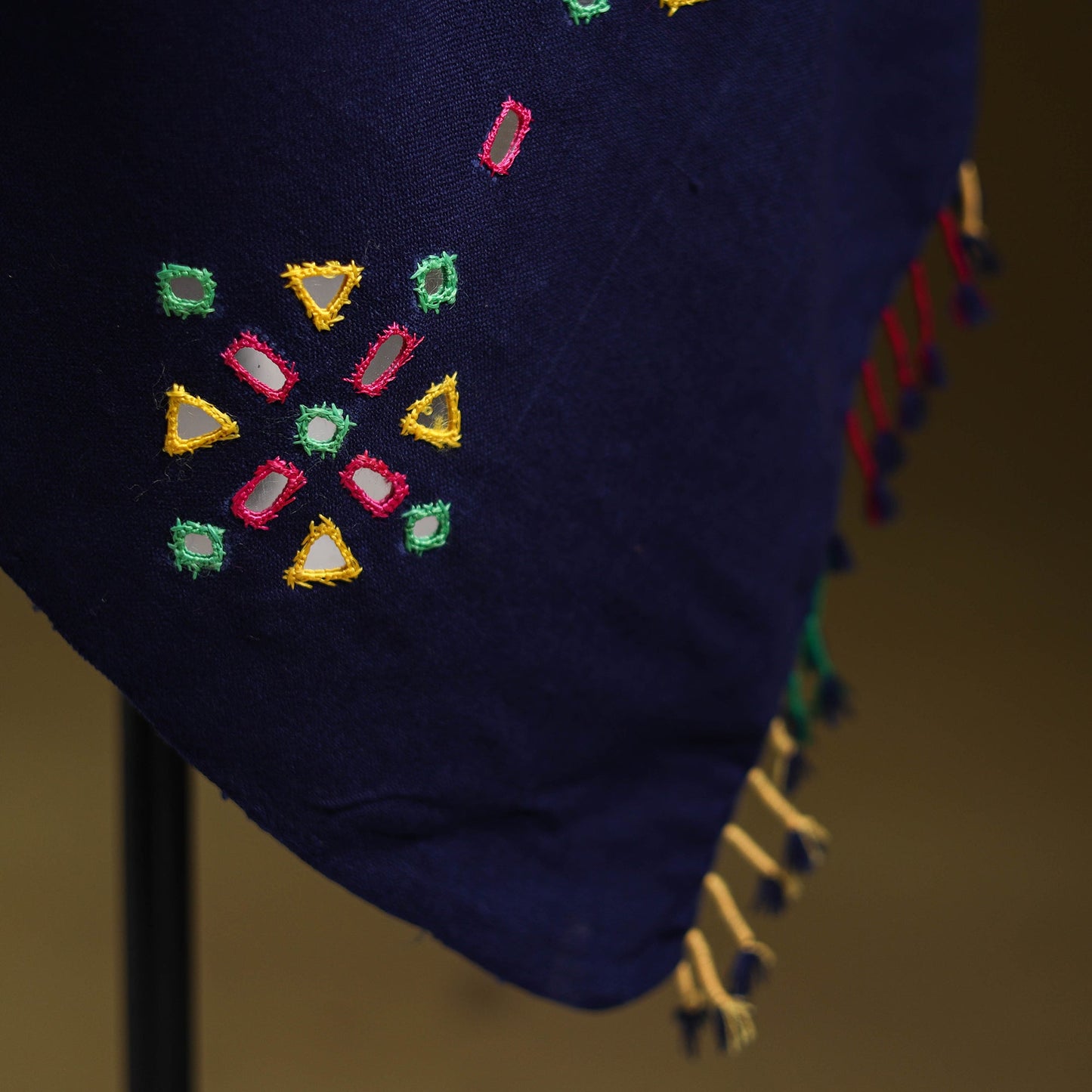 Blue - kutch handwoven mirror work acrylic wool shawl 136