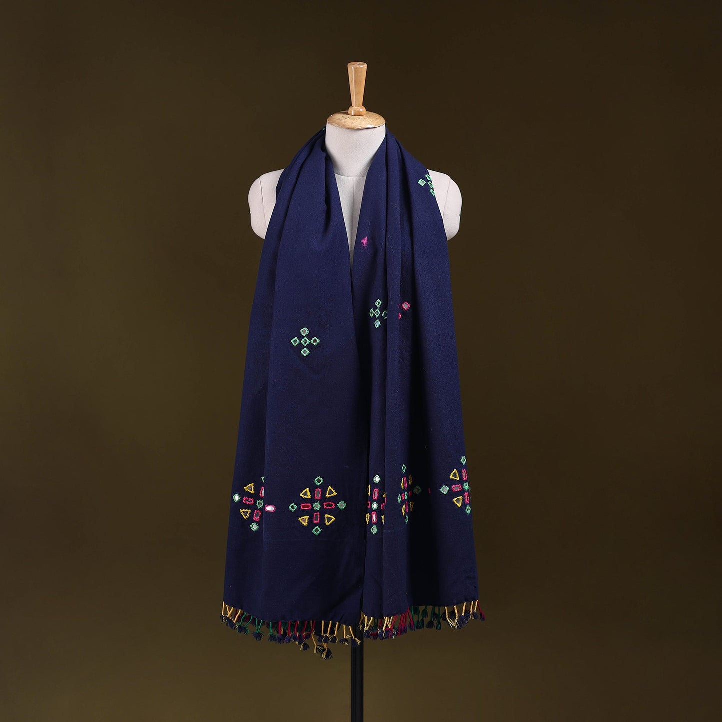 Blue - kutch handwoven mirror work acrylic wool shawl 136