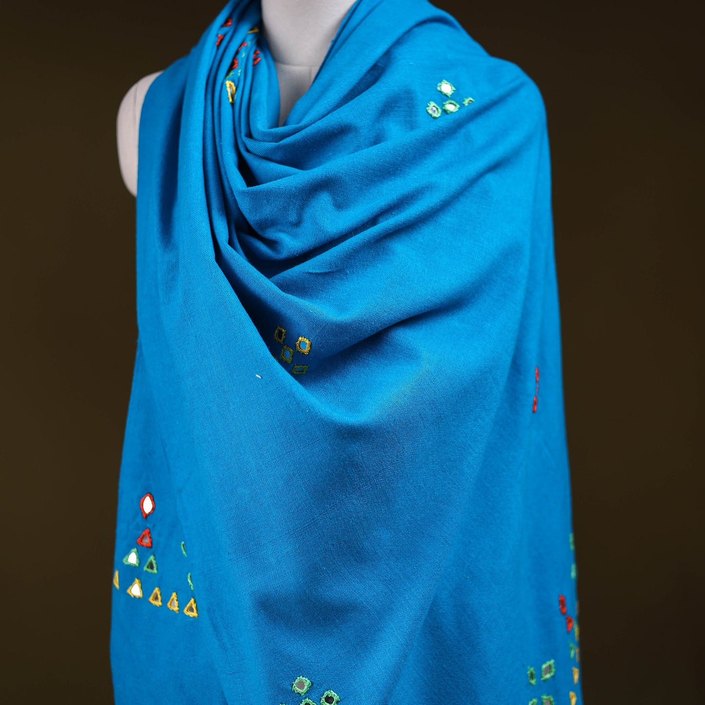 Blue - kutch handwoven mirror work acrylic wool shawl 143