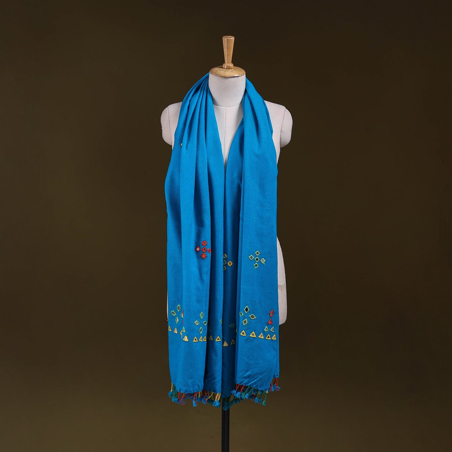 Blue - kutch handwoven mirror work acrylic wool shawl 143