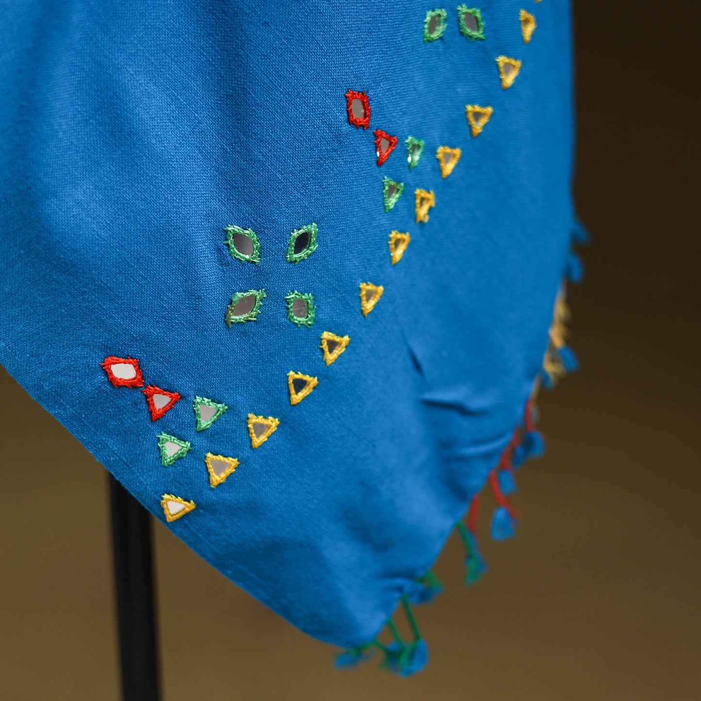 Blue - kutch handwoven mirror work acrylic wool shawl 143