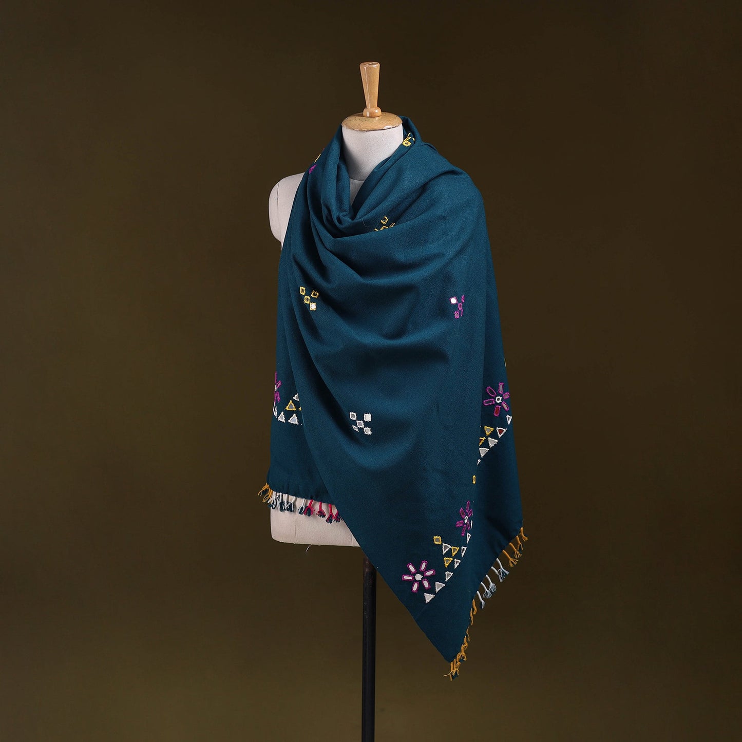 Blue - kutch handwoven mirror work acrylic wool shawl 151