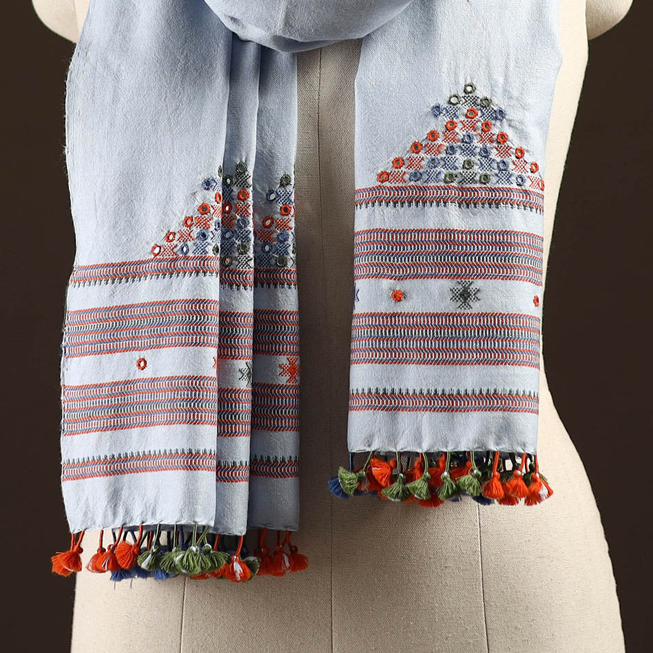 Kutch handwoven mirror work merino wool embroidered stole