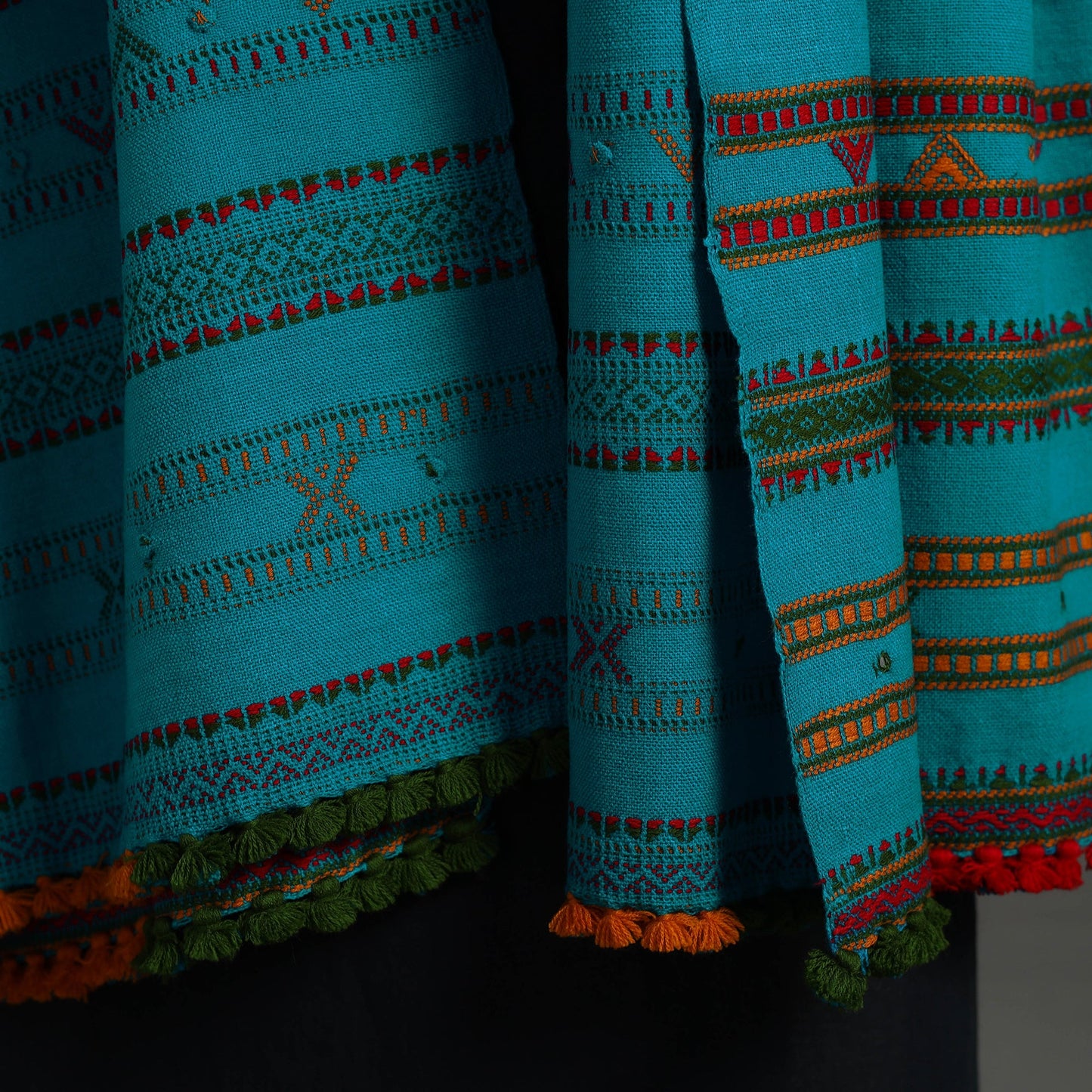 Blue Kutch Handwoven Mirror Work Woollen Shawl