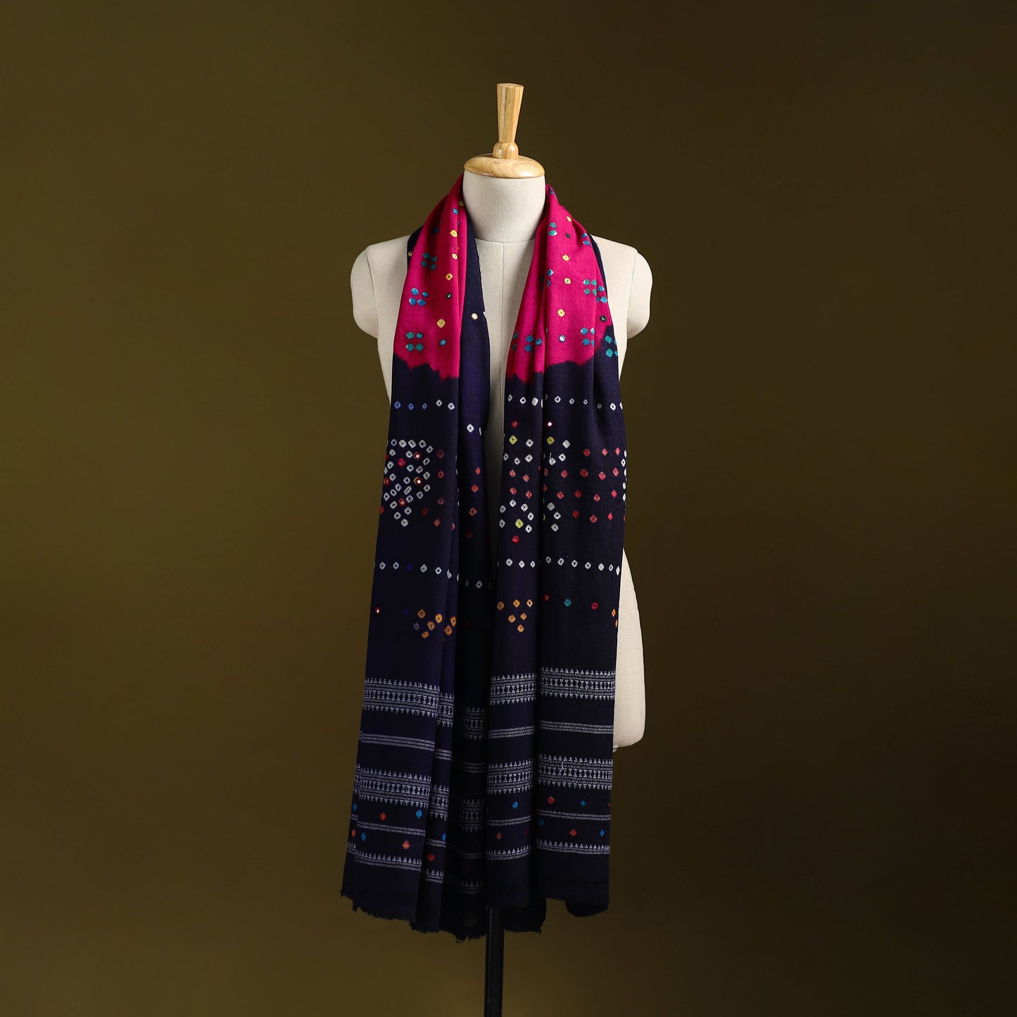 Kutch mirror work handwoven bandhani bagida merino wool