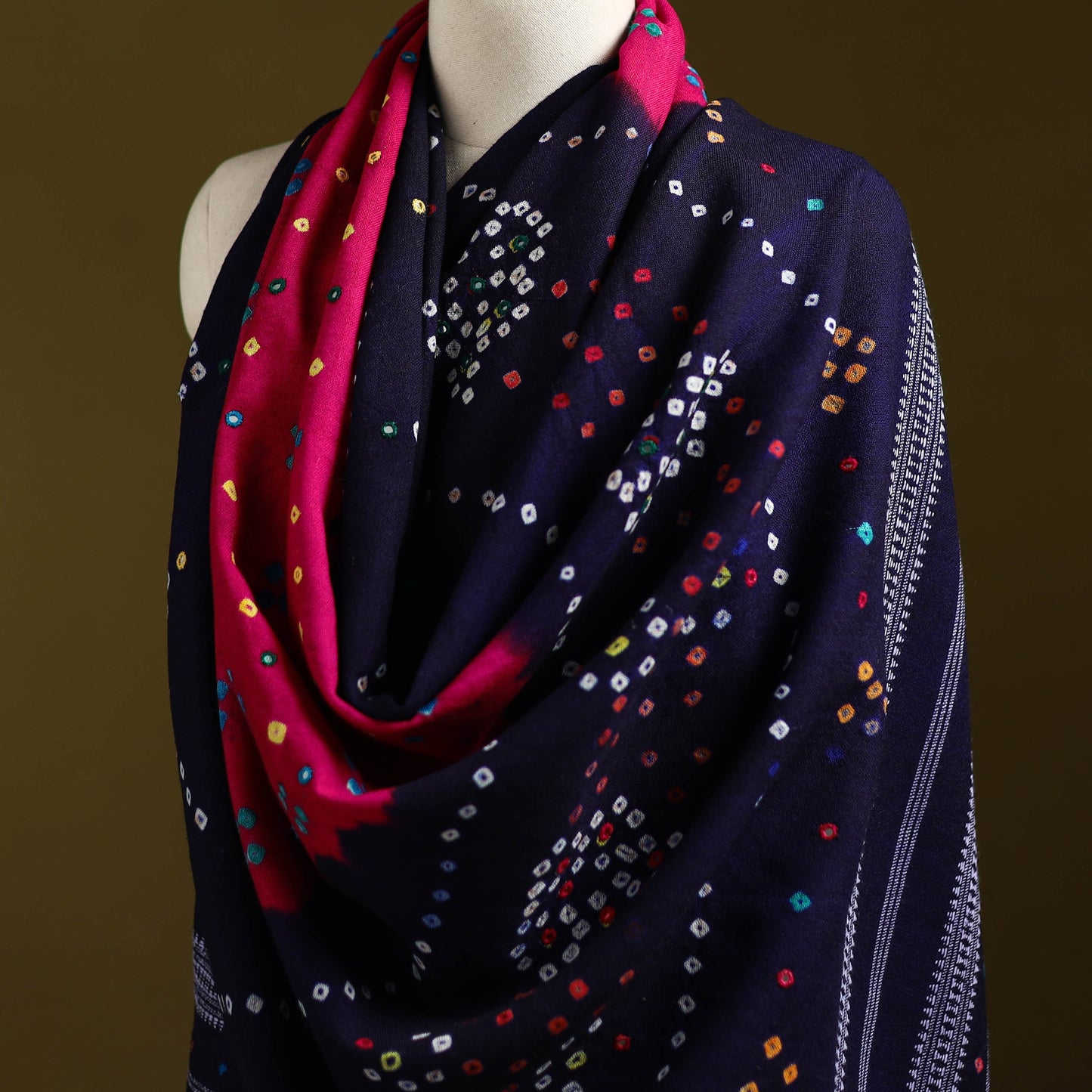 Kutch mirror work handwoven bandhani bagida merino wool