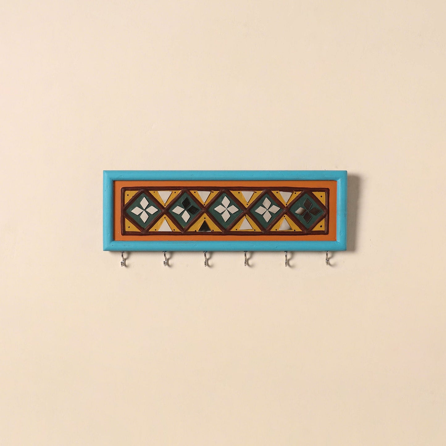 Kutch mud mirror work lippan art key holder (4 x 12 in) 06
