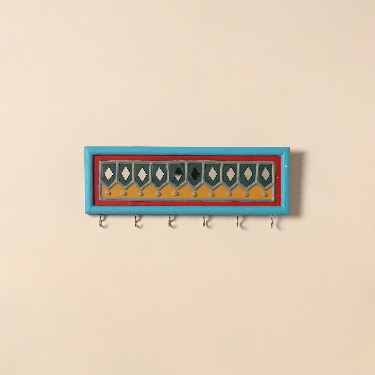 Kutch mud mirror work lippan art key holder (4 x 12 in) 15