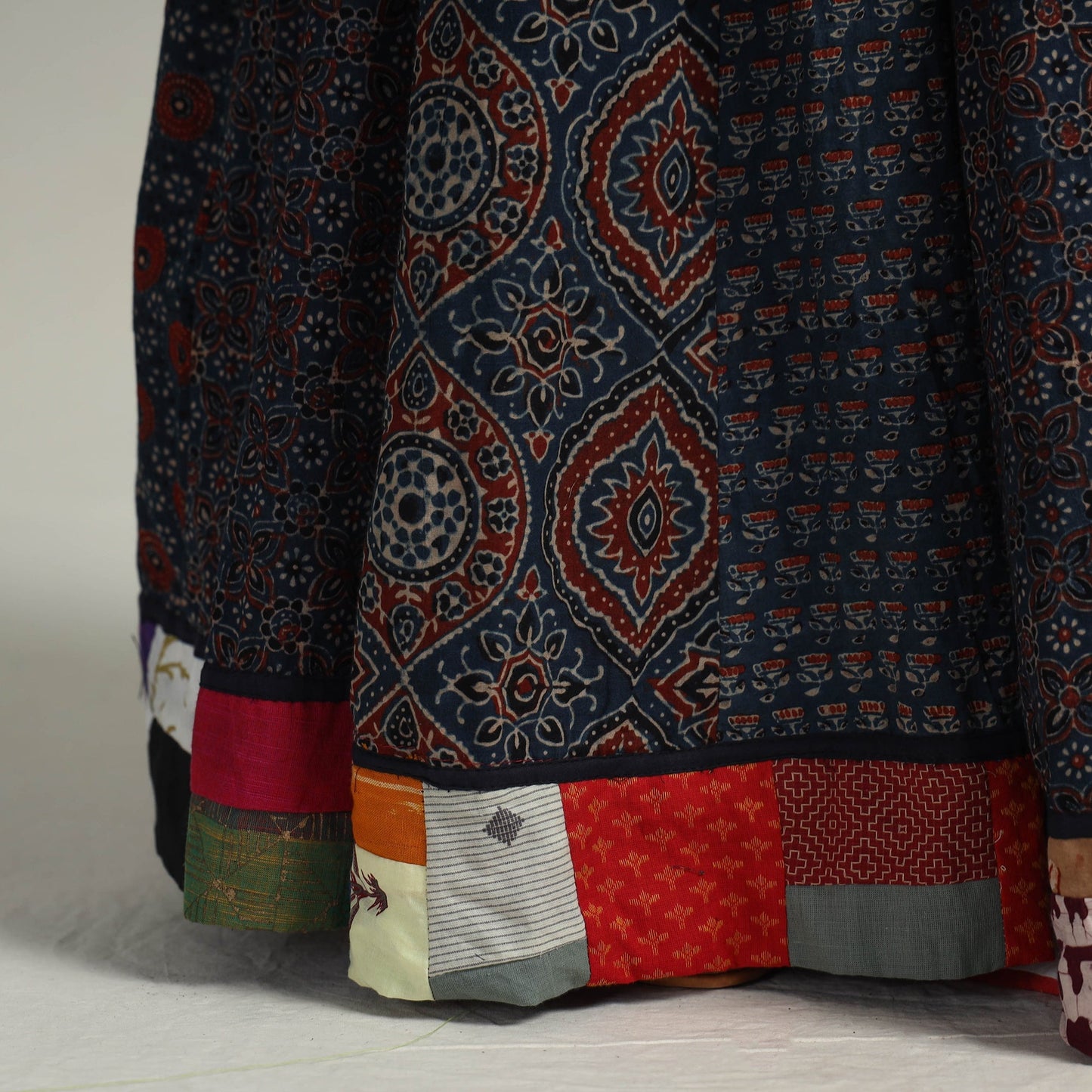 Buy Blue Kutch Block Printed 24 Kali Cotton Long Skirt