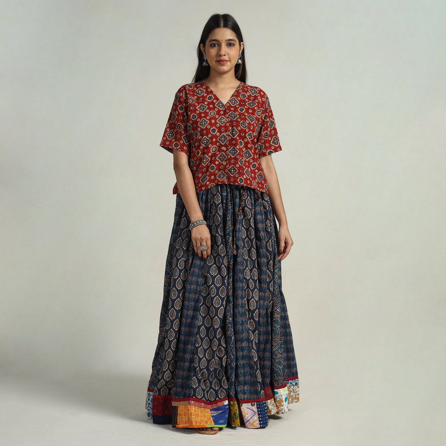 Blue - kutch printed 24 kali cotton long skirt 13