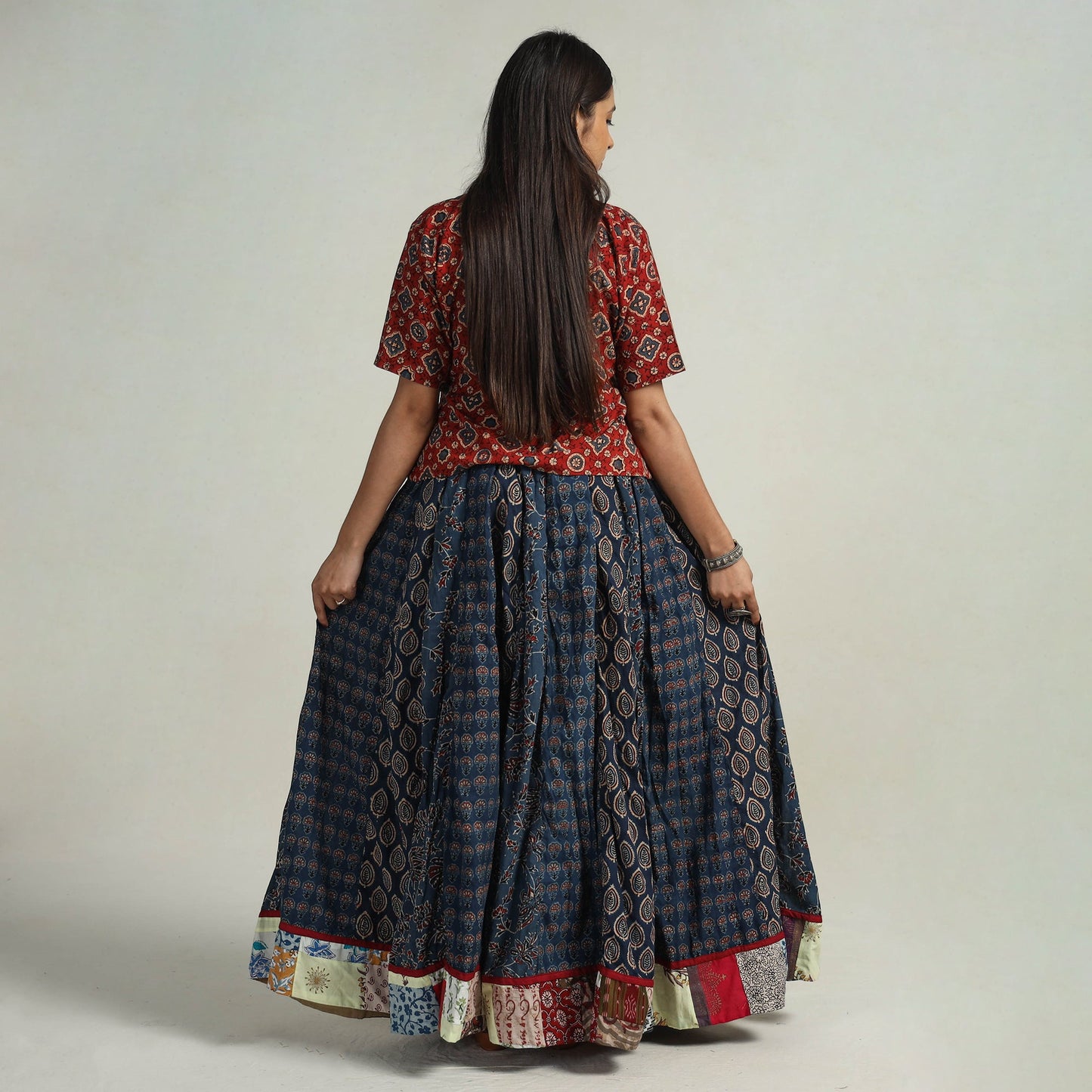 Blue - kutch printed 24 kali cotton long skirt 13