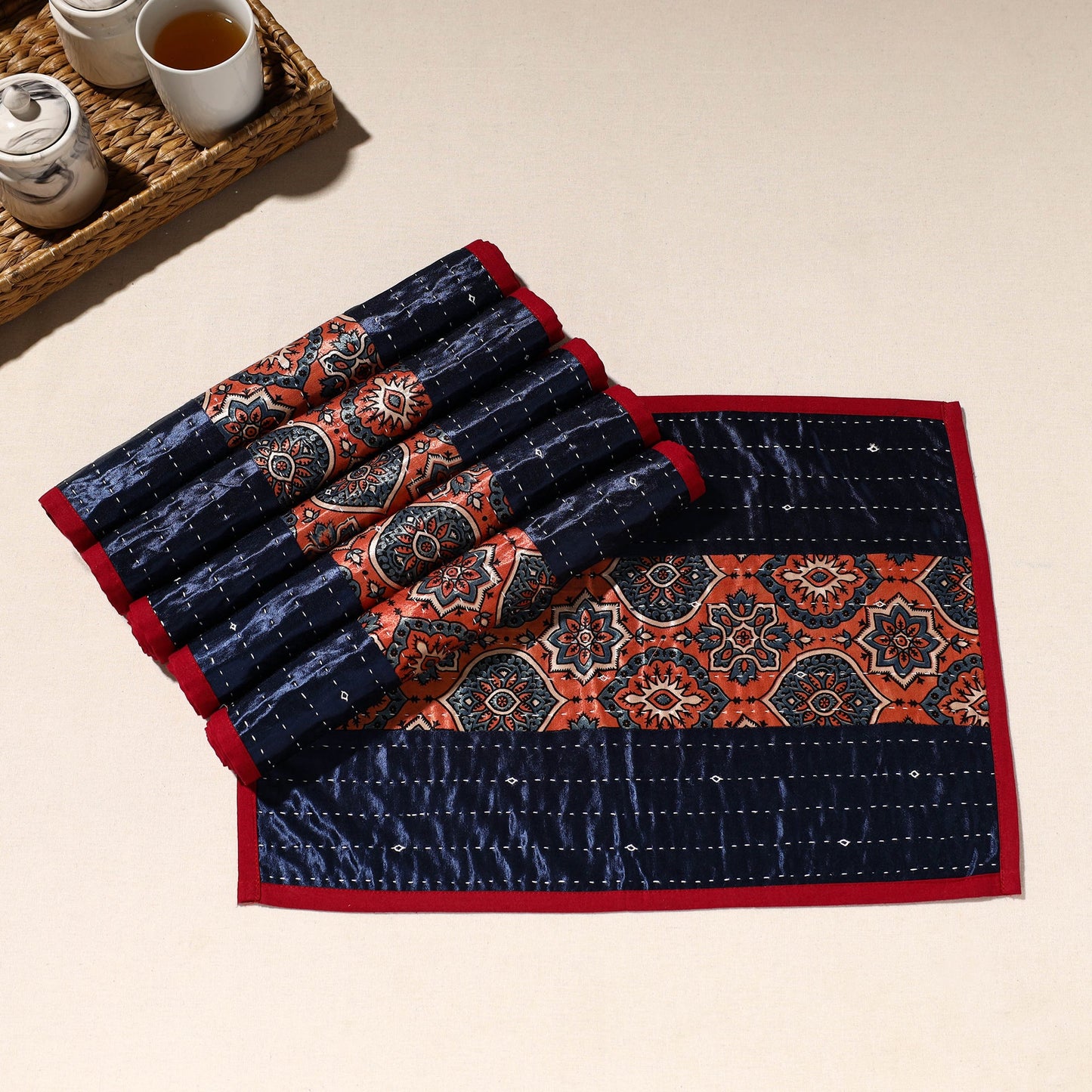 Blue Tagai Embroidery Table Mats