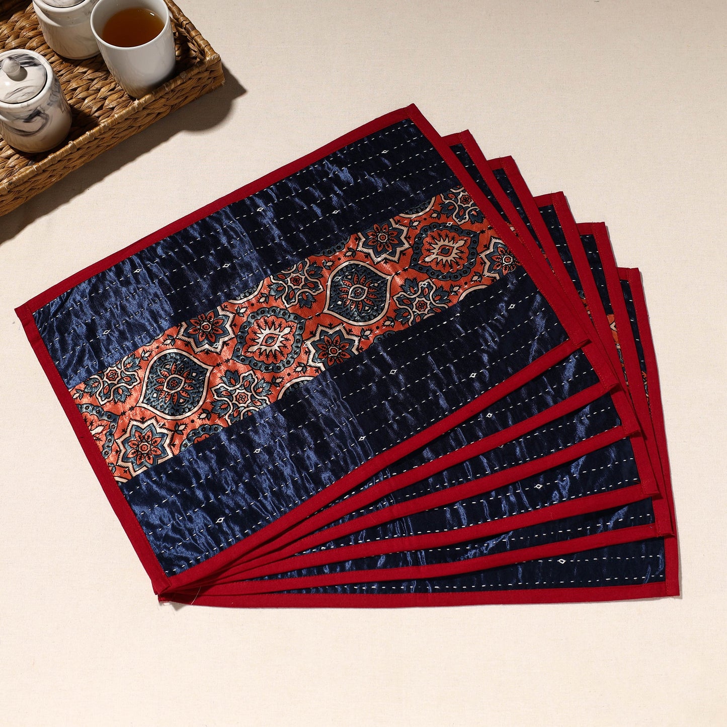 Blue Tagai Embroidery Table Mats