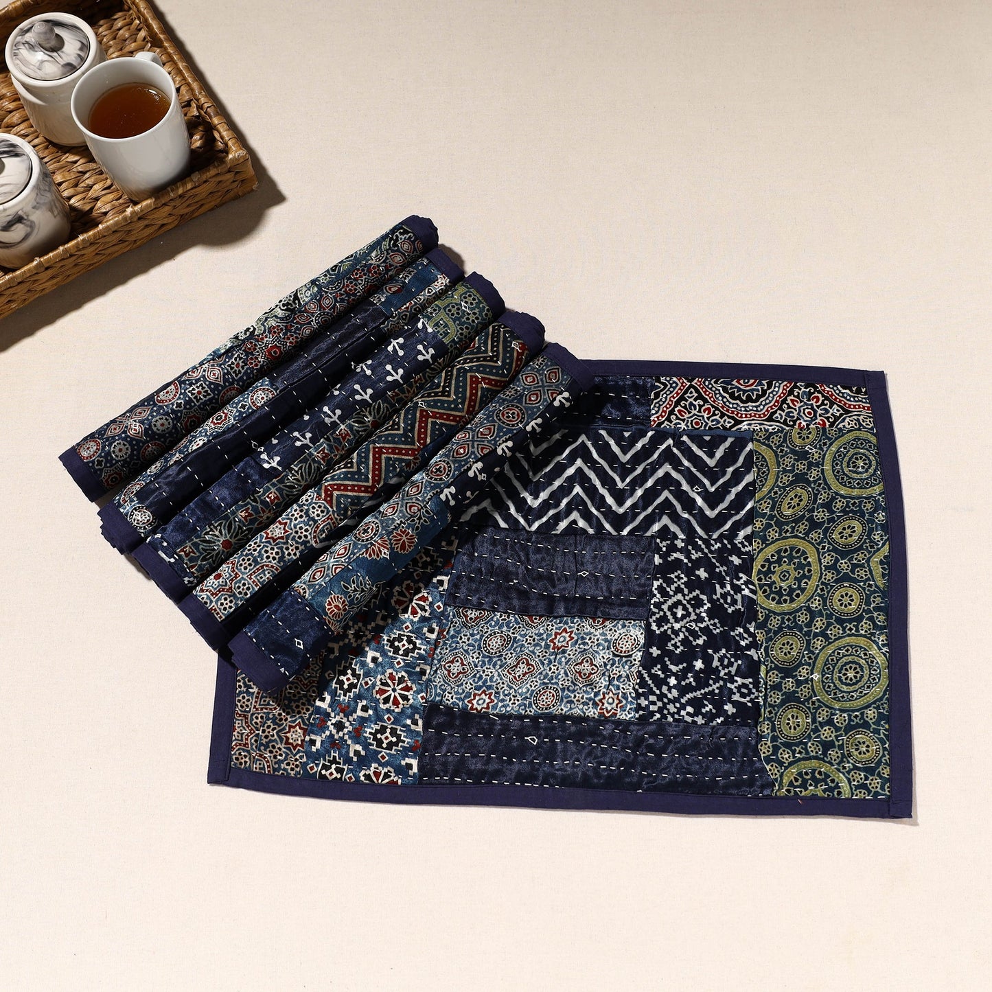 Blue Tagai Embroidery Table Mats